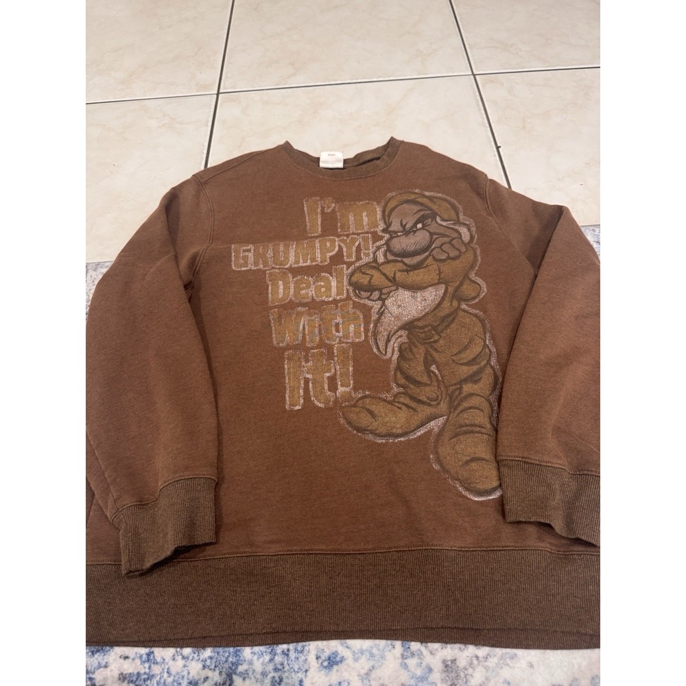 Vintage Disney Store Grumpy Deal With It Sweatshirt Brown XL Snow White